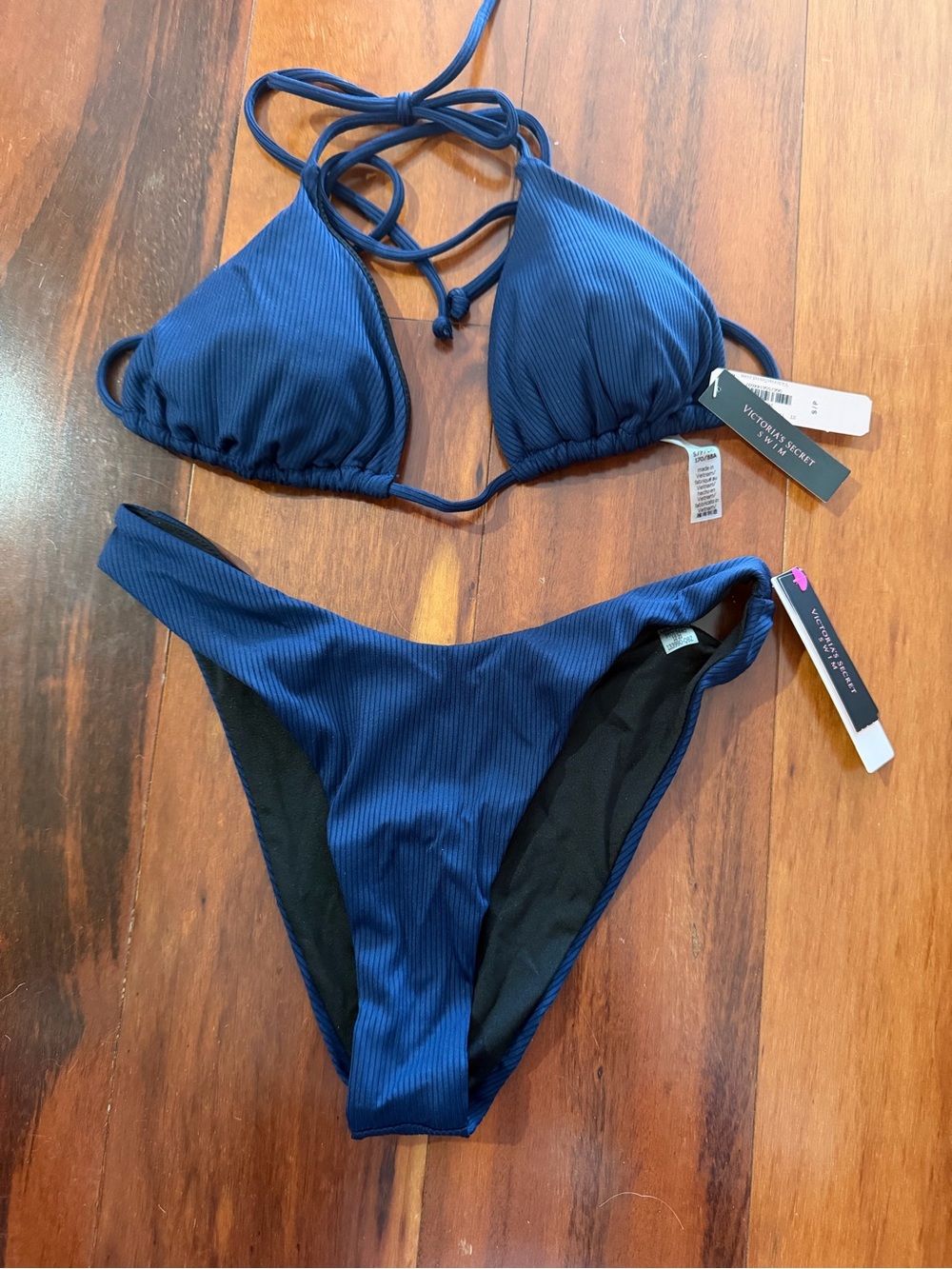 Victoria's Secret Ribbed Navy Triangle Bikini Set